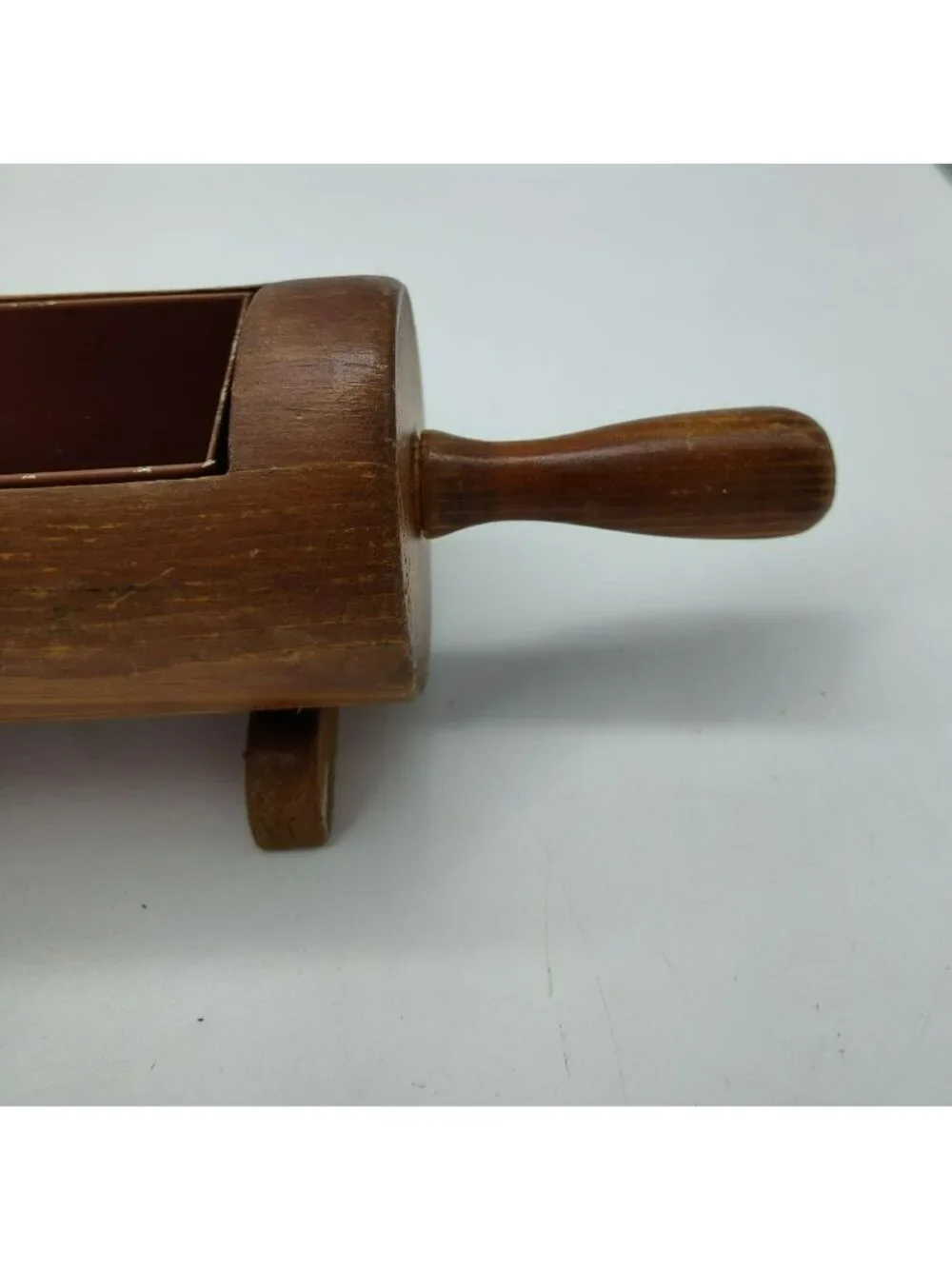 Vintage Wood Rolling Pin Planter or Recipe Card Holder, Painted Tin Insert, 14